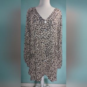 Merritt Long Sleeve Button Front Animal Print Dress NWT Sz 1XL Pockets